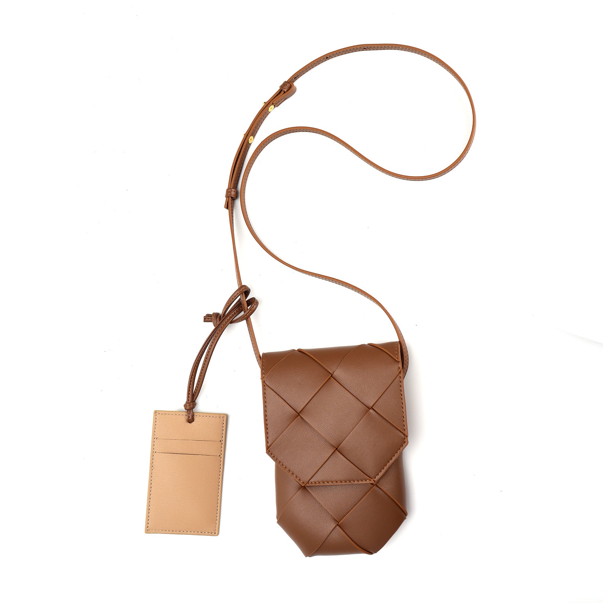 Woven Cowhide Leather Phone Crossbody Bag with Cardholder