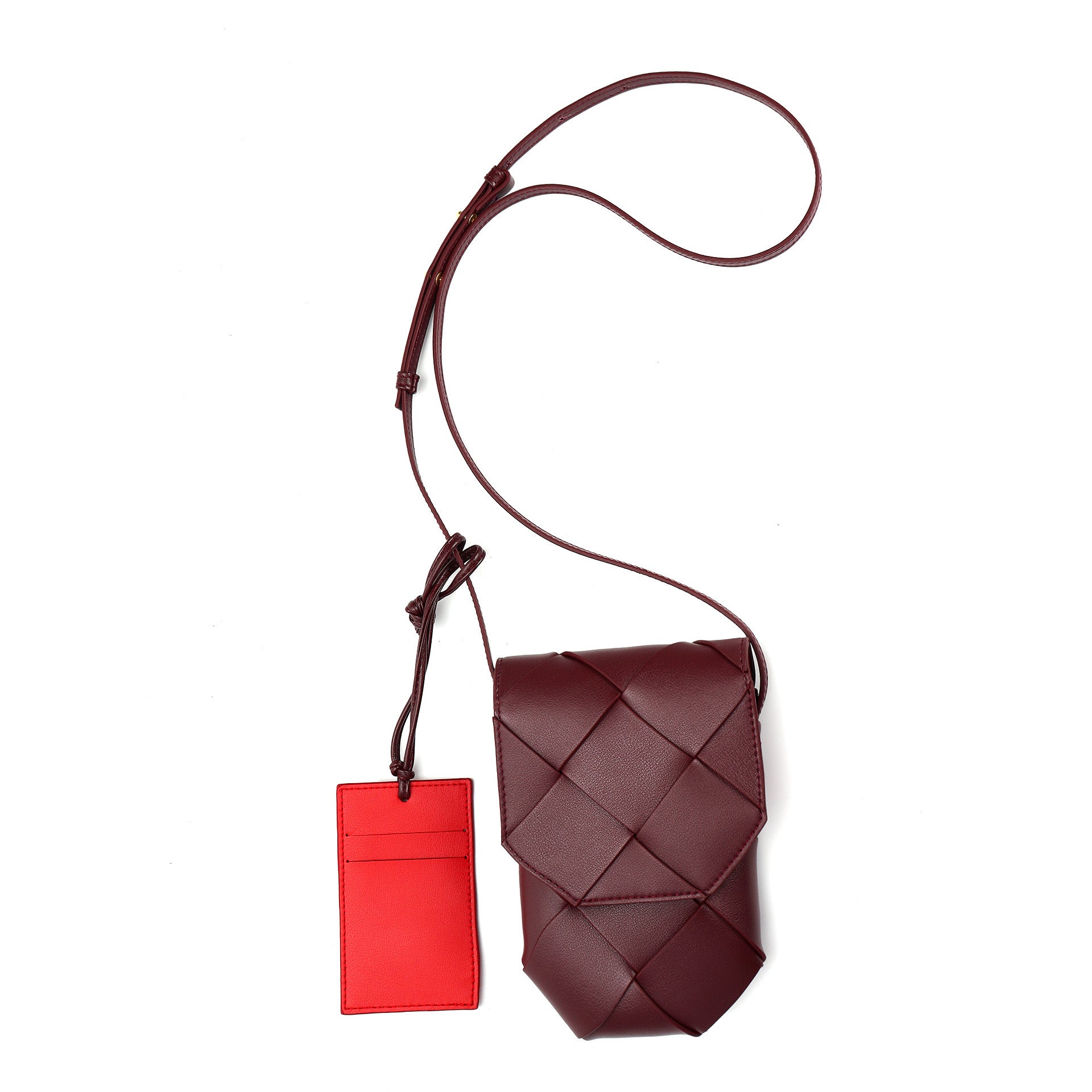 Woven Cowhide Leather Phone Crossbody Bag with Cardholder