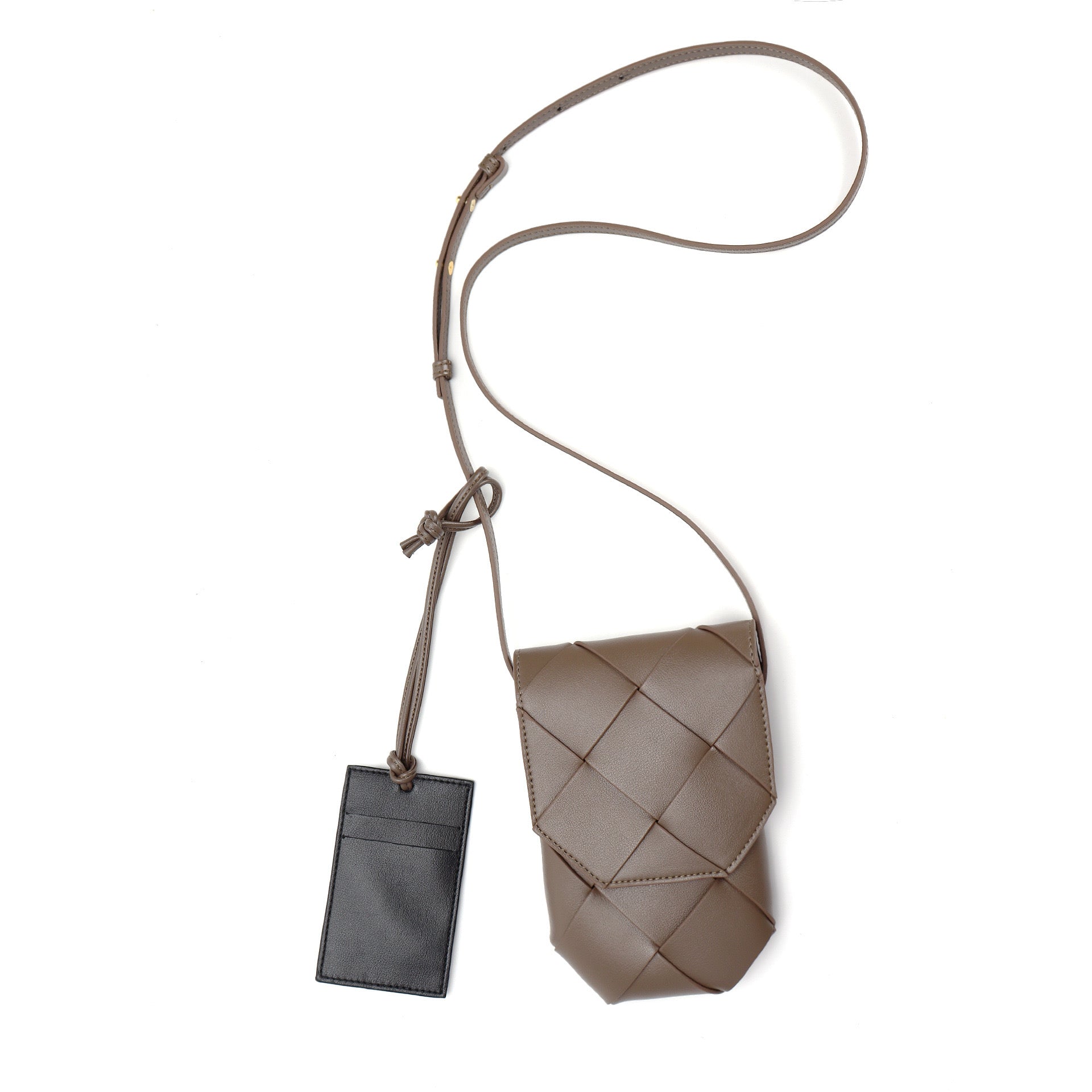 Woven Cowhide Leather Phone Crossbody Bag with Cardholder