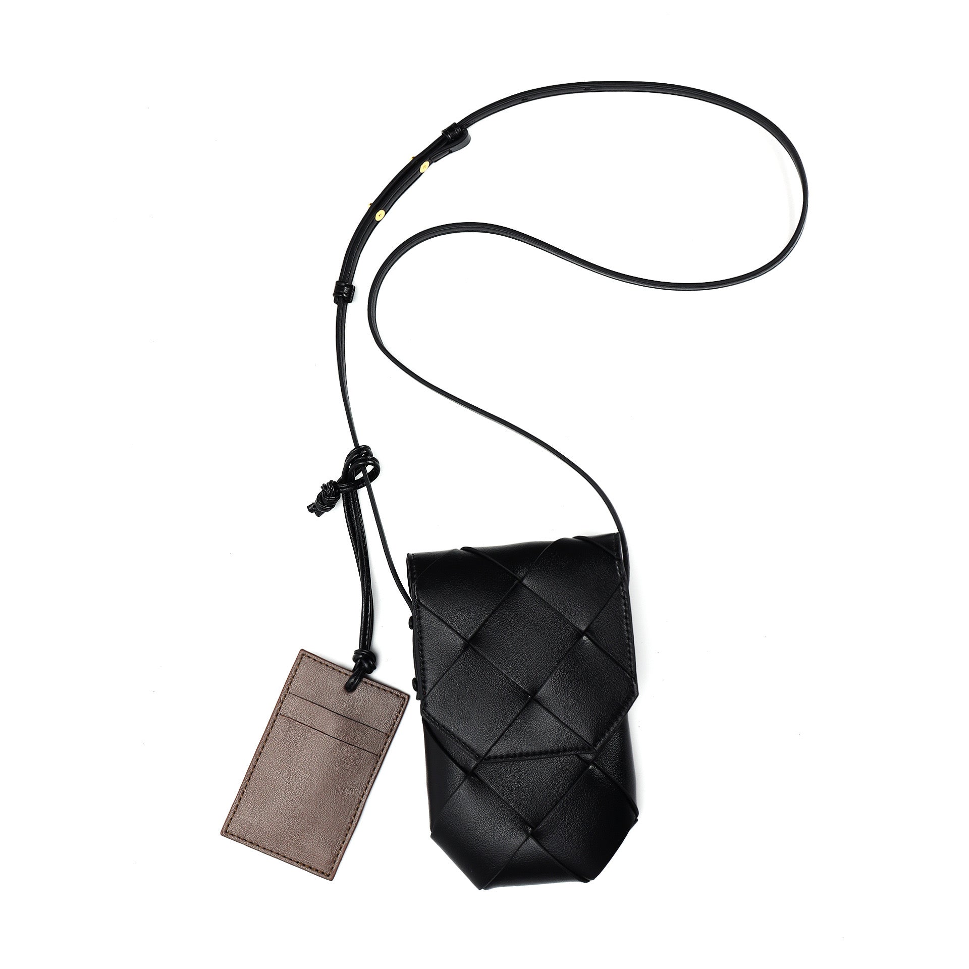 Woven Cowhide Leather Phone Crossbody Bag with Cardholder