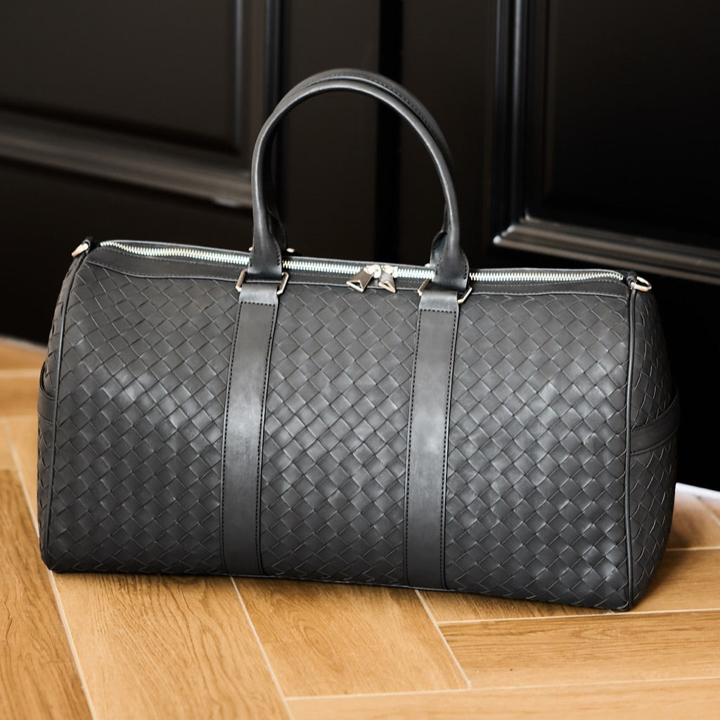 Woven Leather Duffle Bag β Jet Black