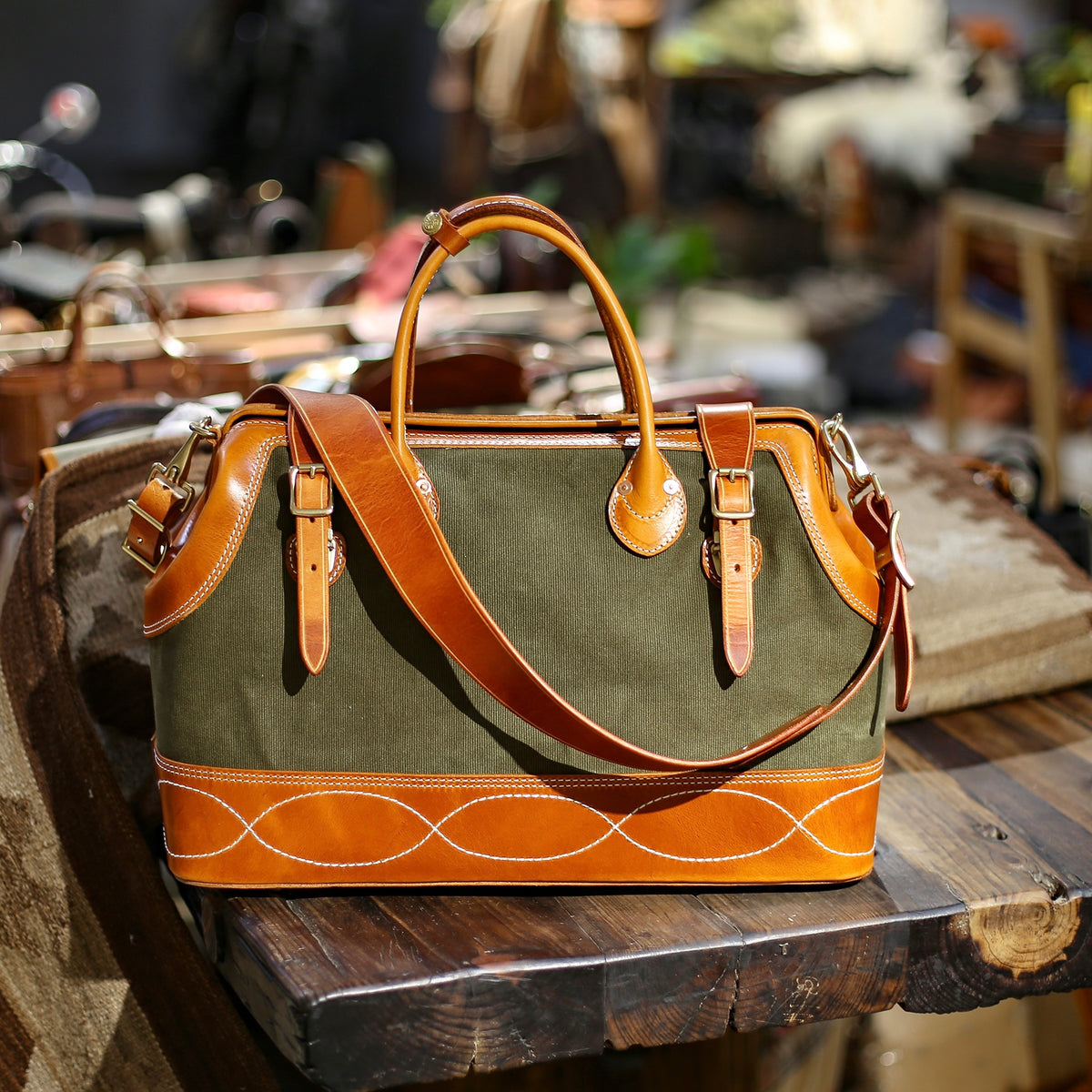 Vintage Canvas & Leather Travel Bag