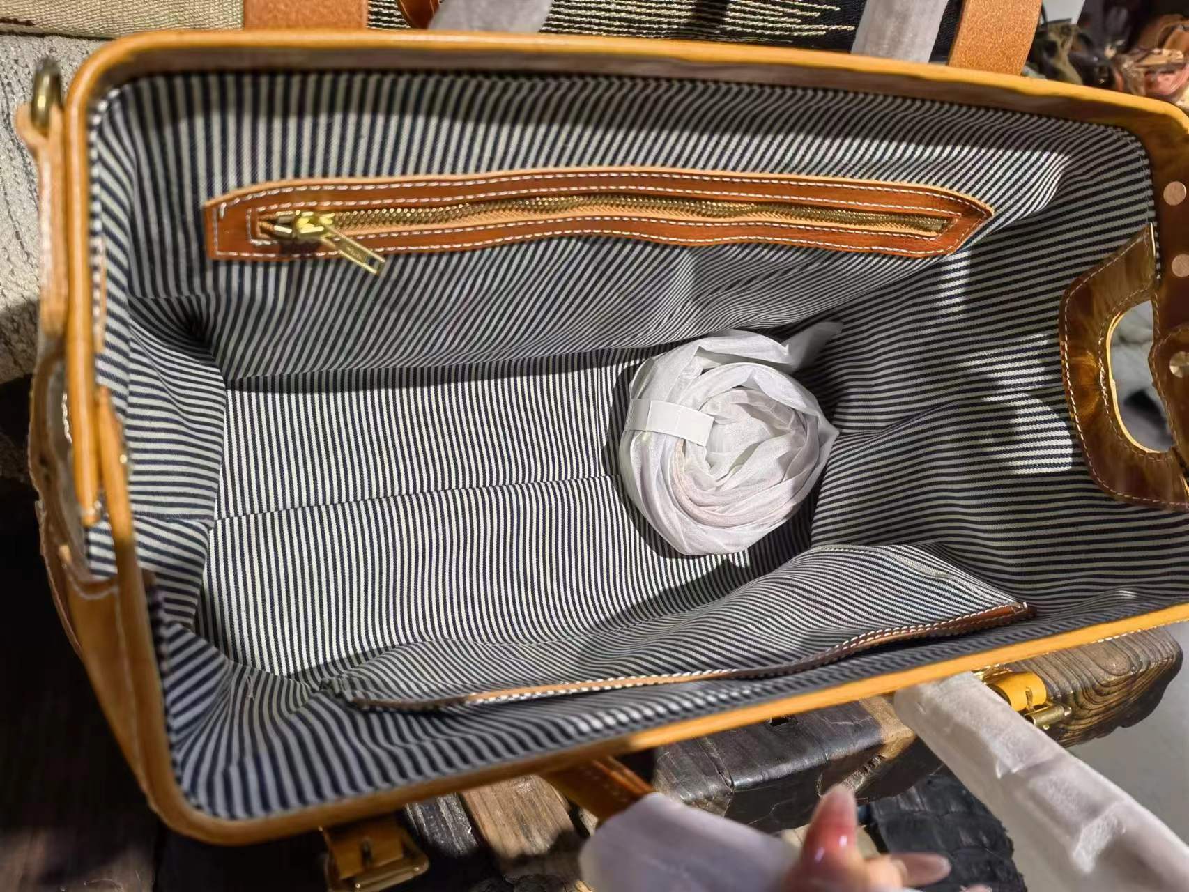 Handcrafted Wool Rug & Leather Travel Bag