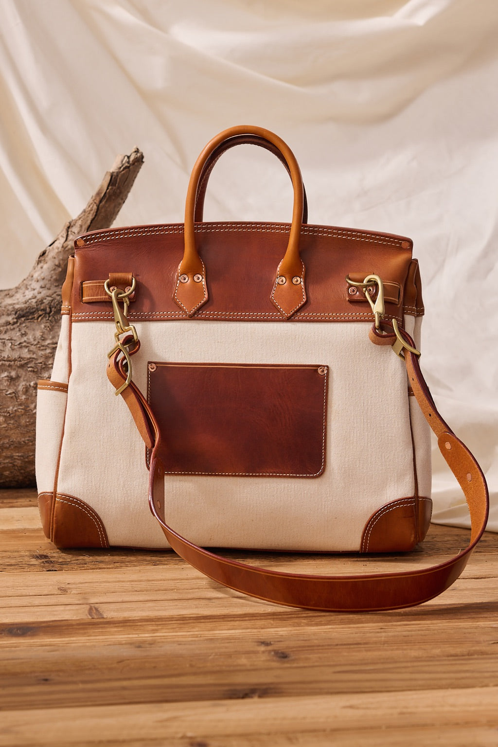 Handmade Full-Grain Leather & Canvas Travel Bag