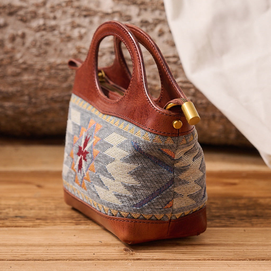 Rugged Leather Wool Mini Tote