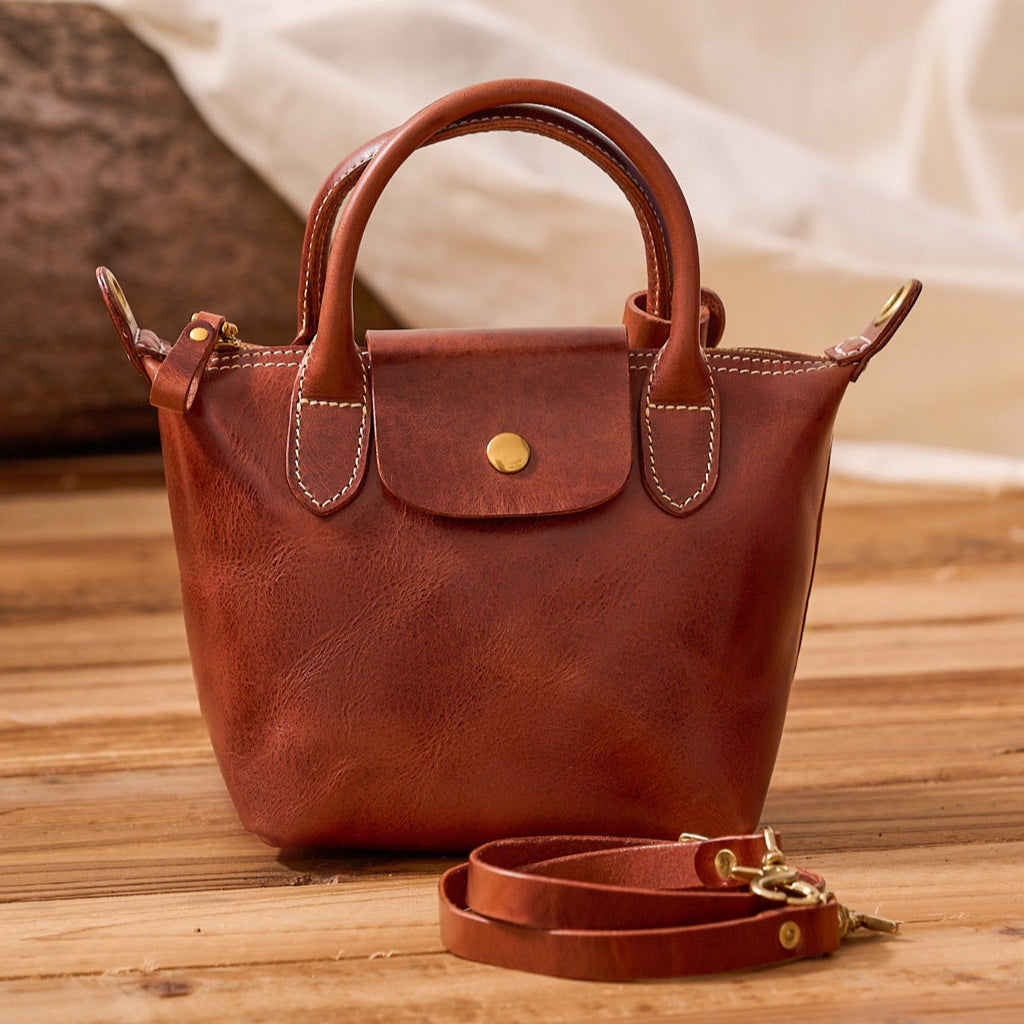 Handmade Cowhide Leather Mini Tote Bag
