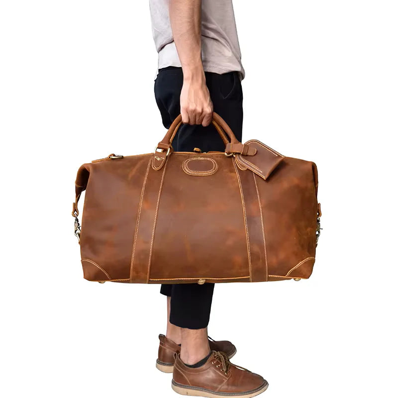 Vintage Cowhide Leather Travel Duffle