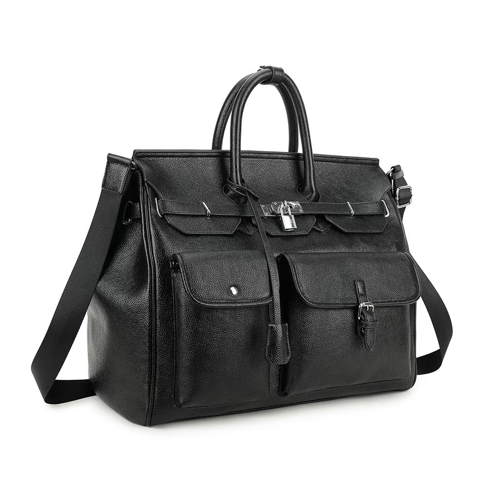 Classic Multi-Pocket Leather Weekender Bag