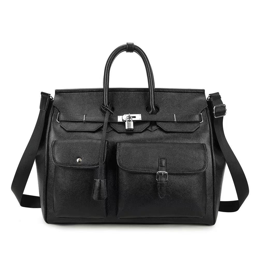 Classic Multi-Pocket Leather Weekender Bag