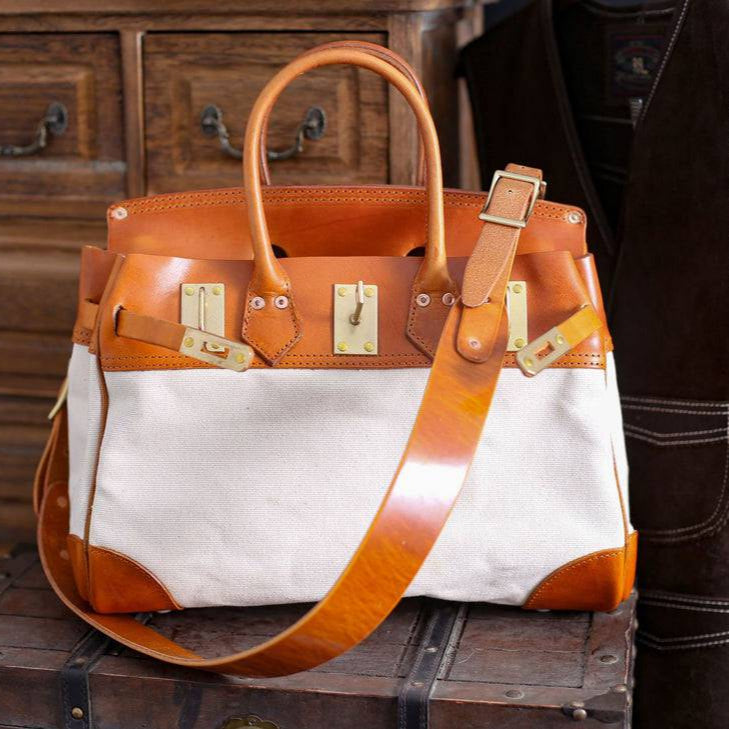 Vintage Handmade Canvas & Leather Travel Bag