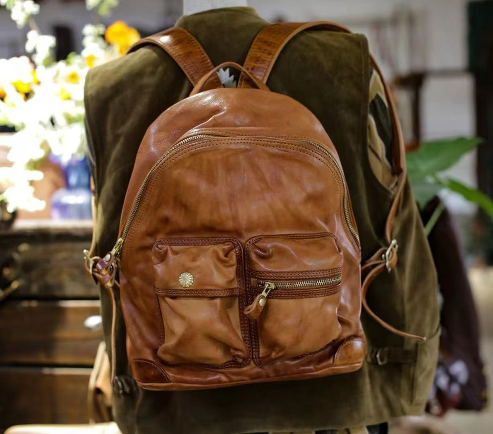 Vintage Full-Grain Leather Handmade Backpack