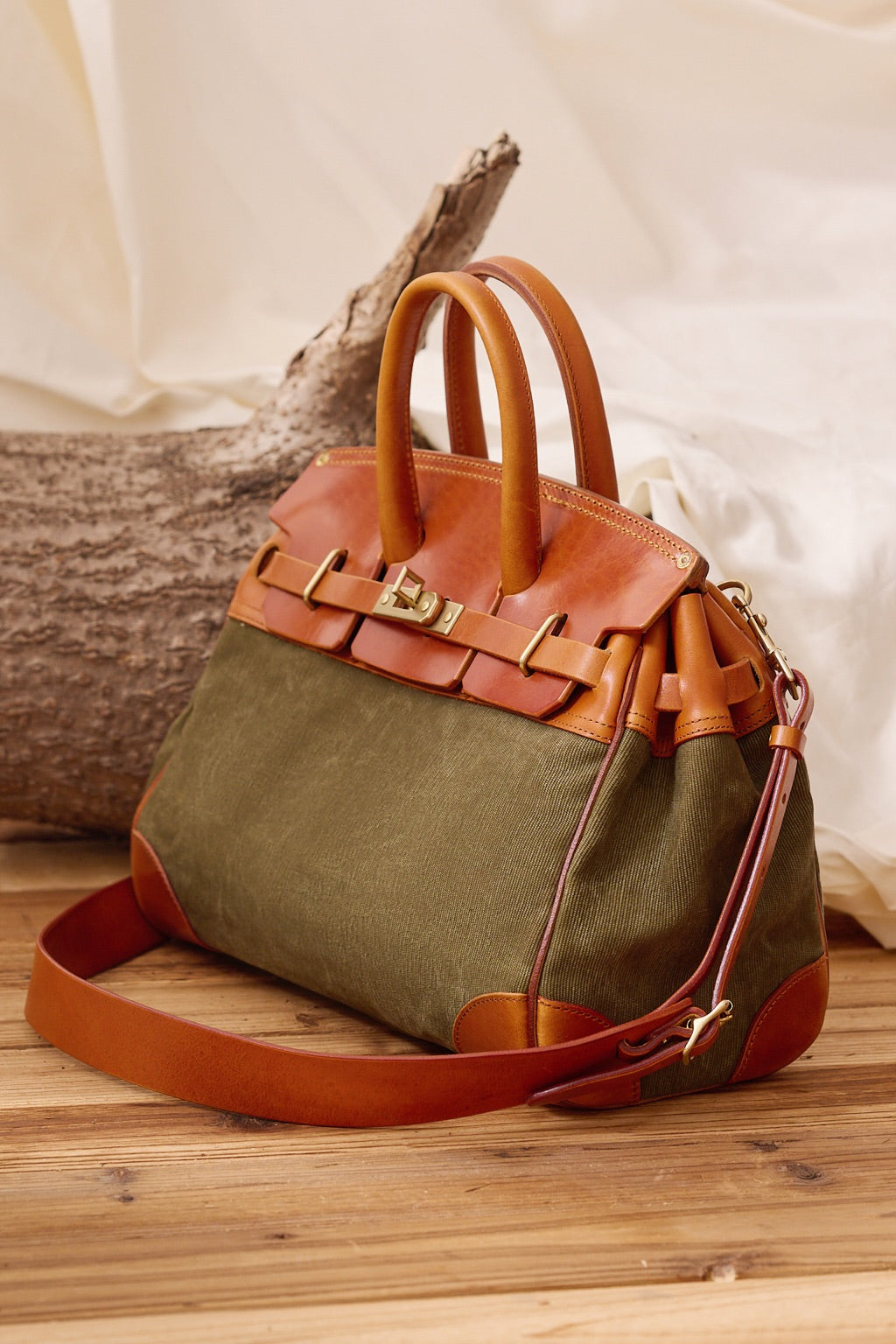 Vintage Handmade Canvas & Leather Travel Bag