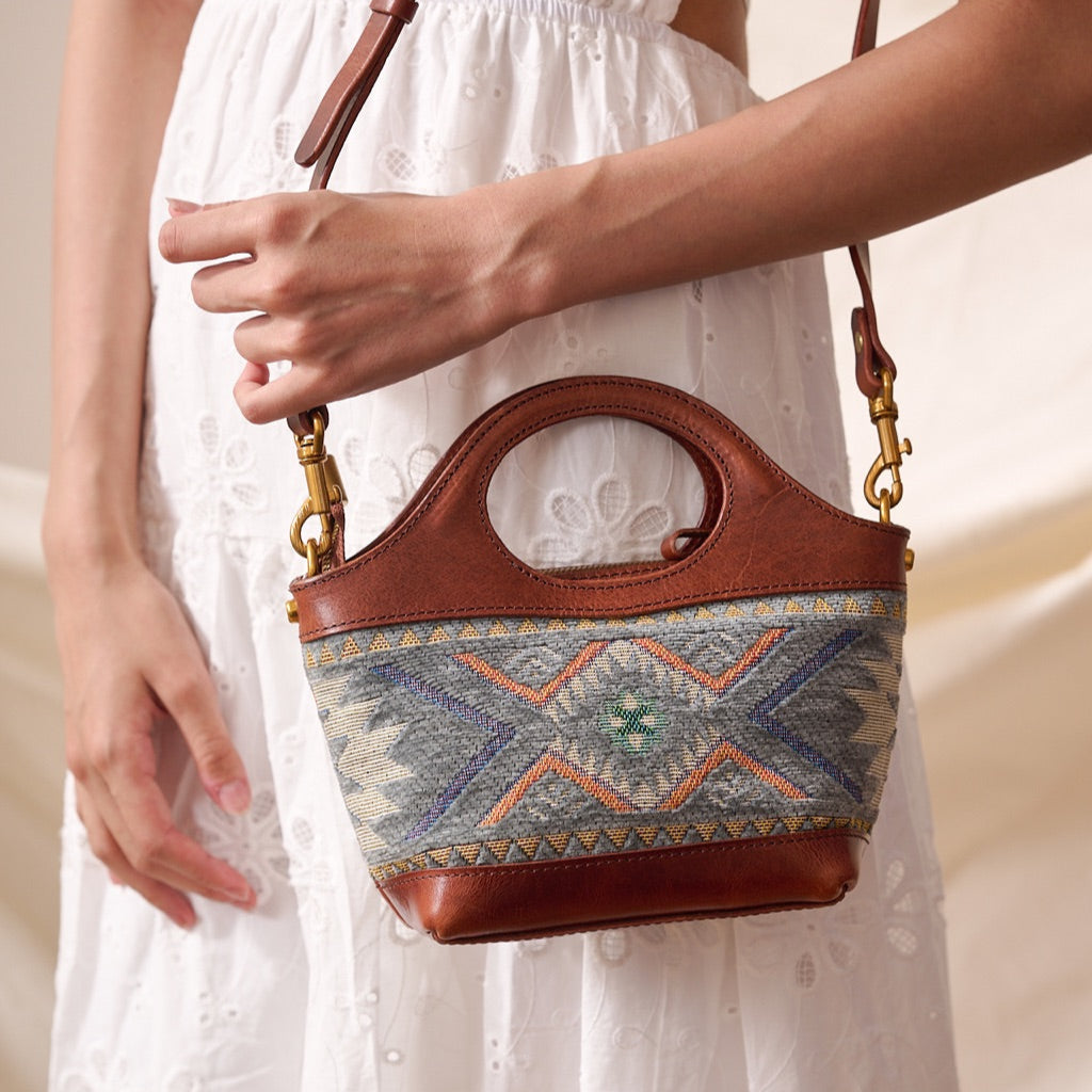 Rugged Leather Wool Mini Tote