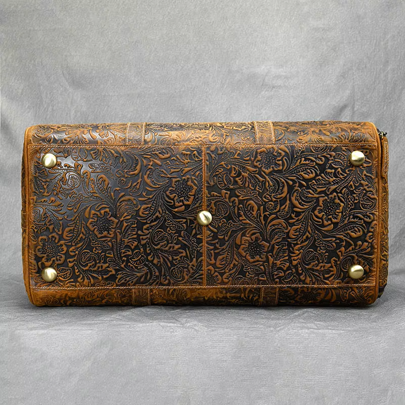 Handcrafted Embossed Cowhide Leather Duffle Bag