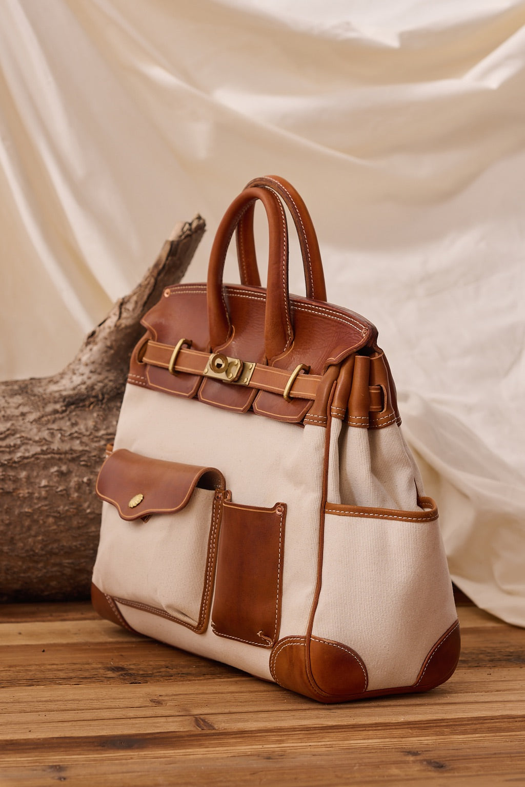 Handmade Full-Grain Leather & Canvas Travel Bag