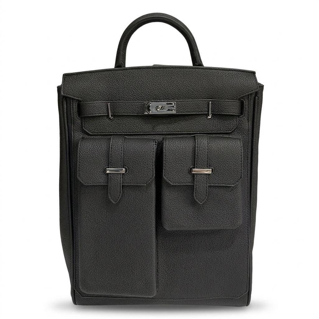 Multi-Pocket Grain Leather Backpack by Cortfashion