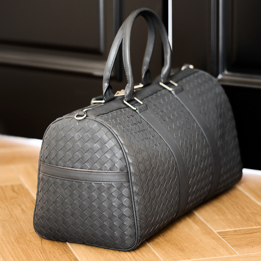 Woven Leather Duffle Bag β Jet Black