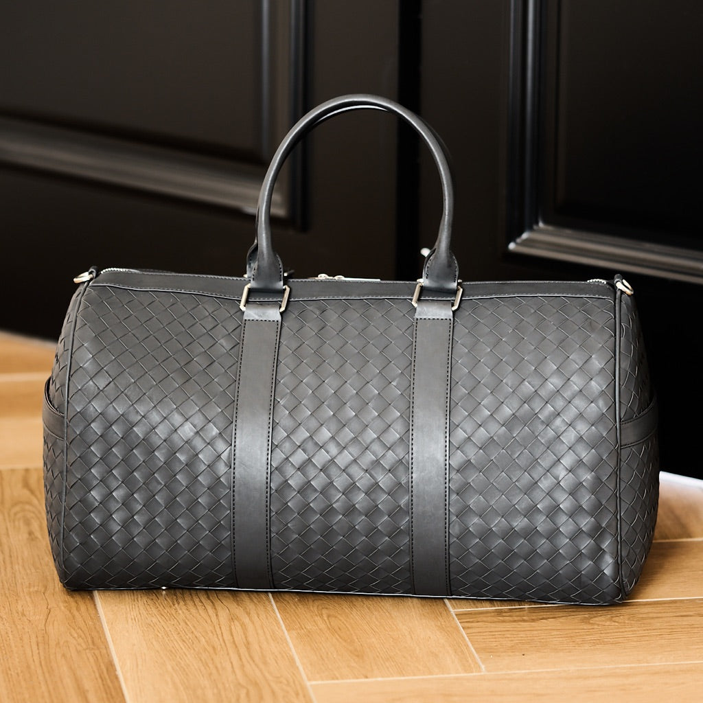 Woven Leather Duffle Bag – Jet Black