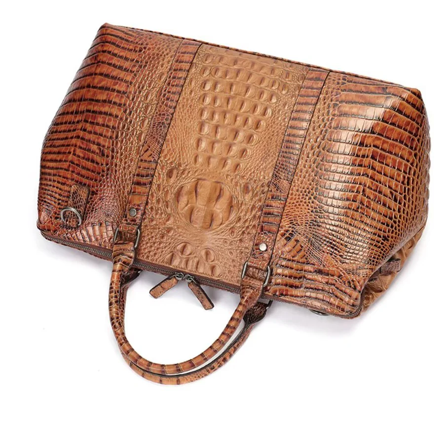 Sophisticated Crocodile-Texture Travel Bag
