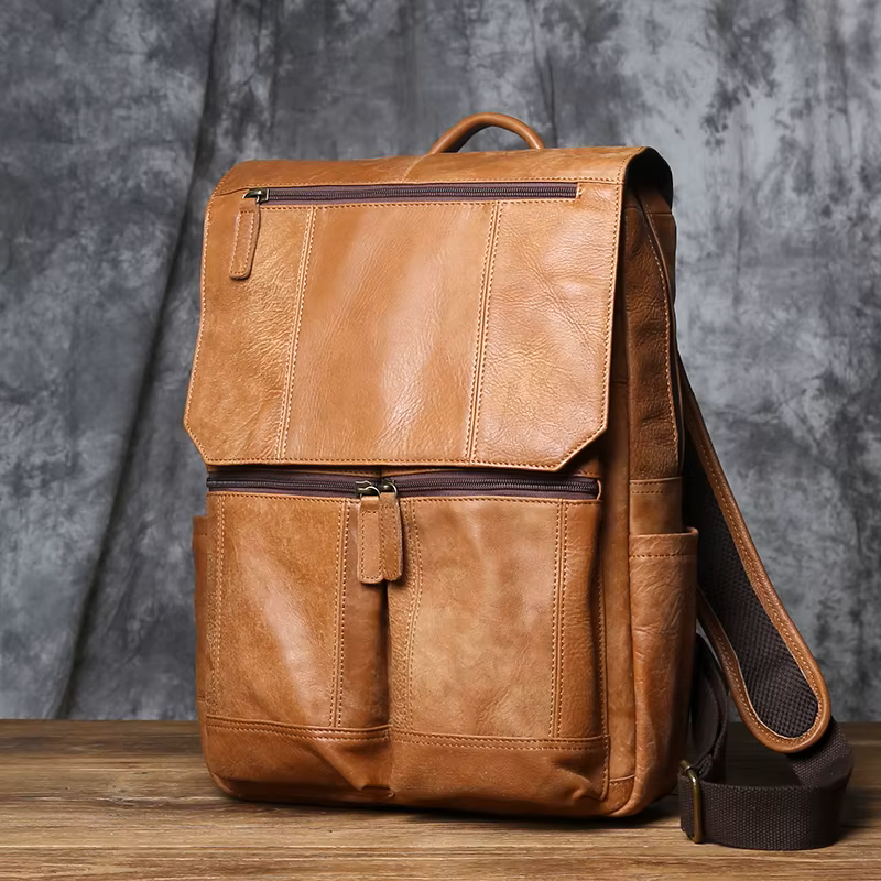 brown faux leather backpack men Handcrafted Leather Backpack – Unisex & Travel-Ready