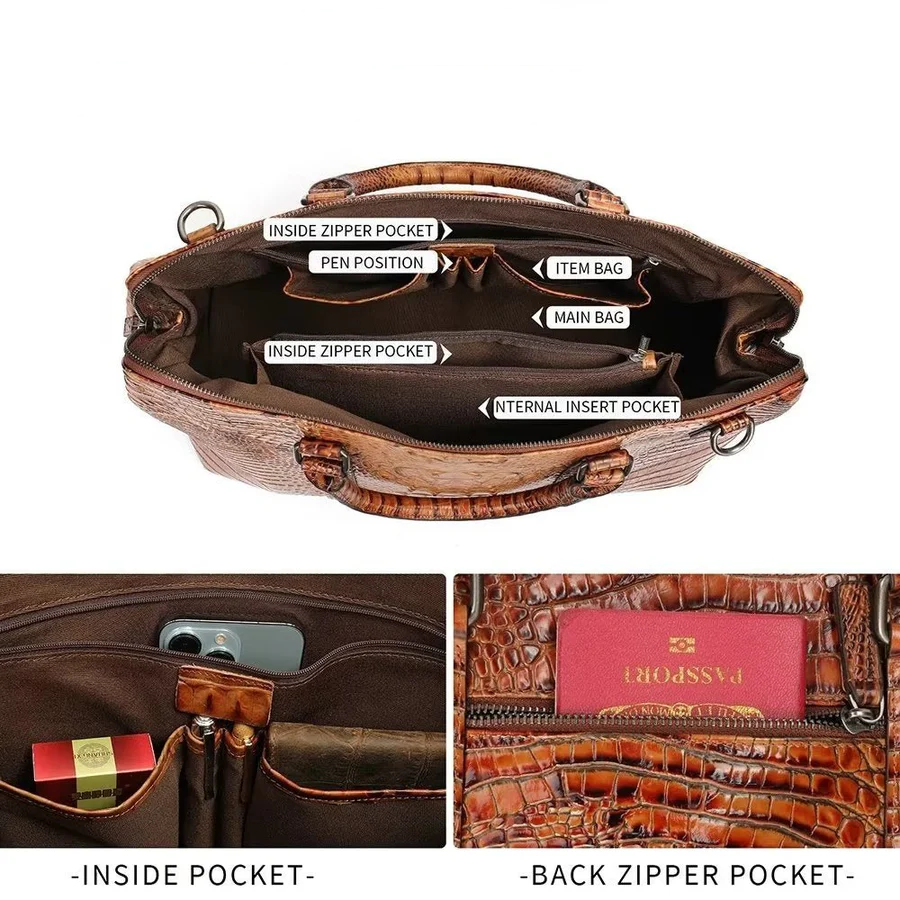 Sophisticated Crocodile-Texture Travel Bag