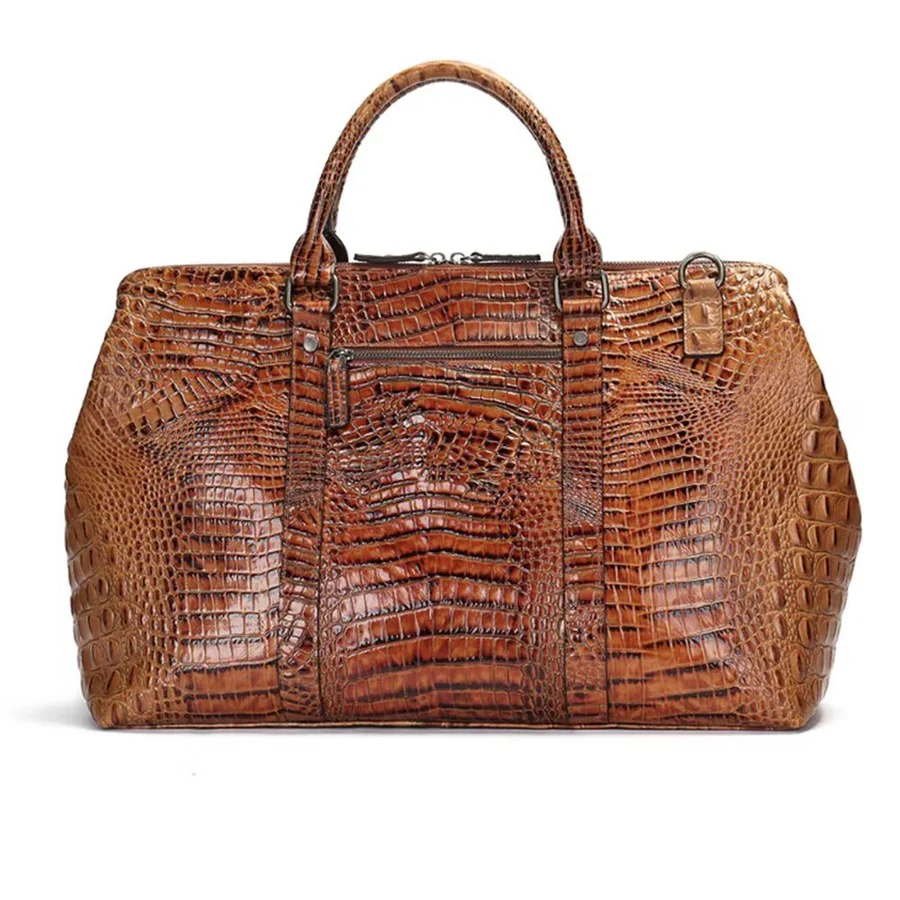 Sophisticated Crocodile-Texture Travel Bag