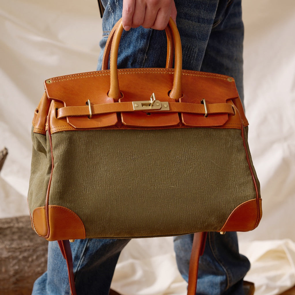 Vintage Handmade Canvas & Leather Travel Bag