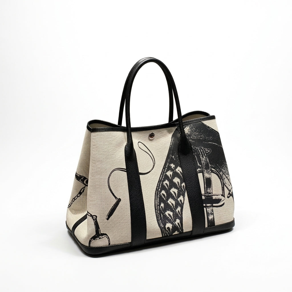 Art print canvas and leather tote bag by Cortfashion