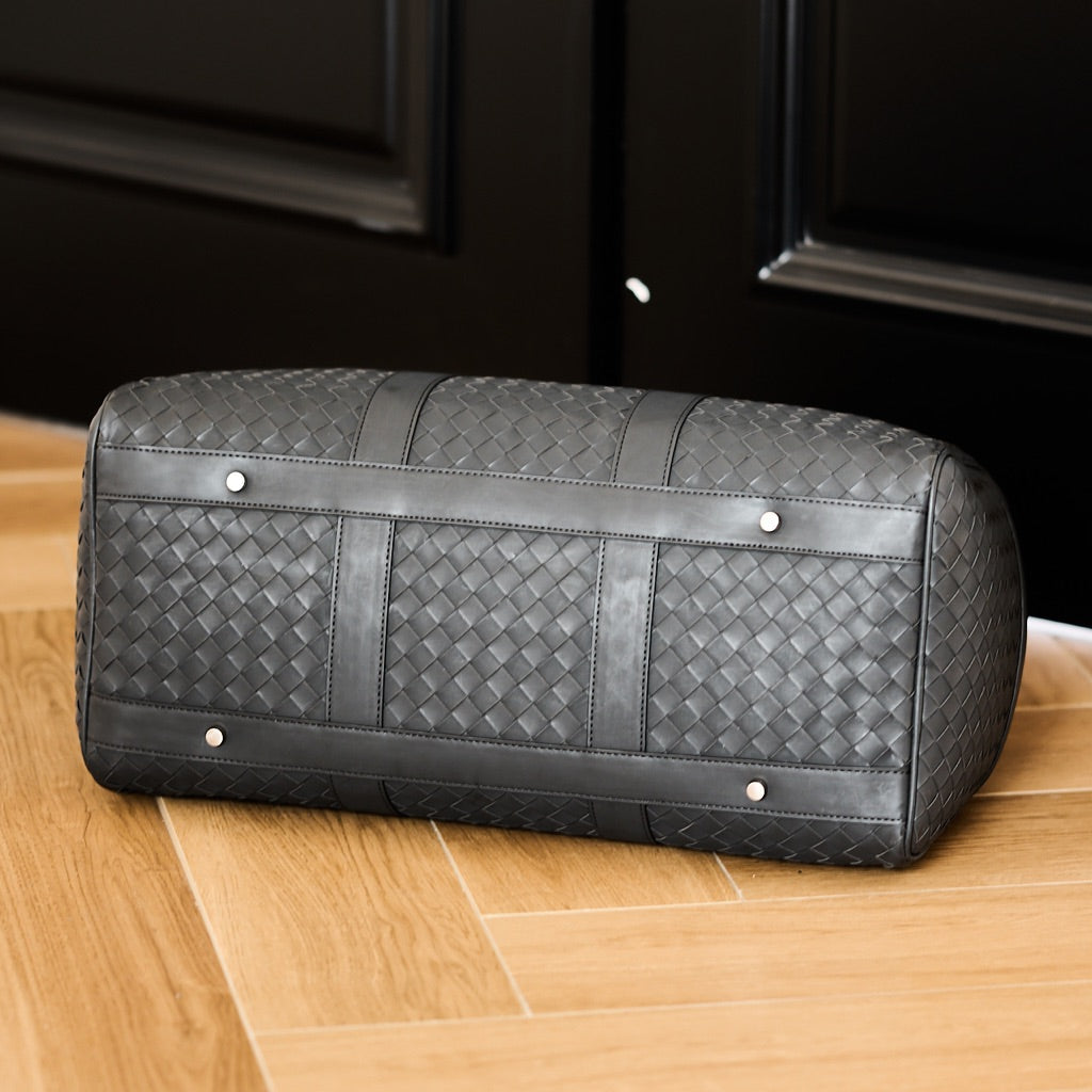 Woven Leather Duffle Bag β Jet Black