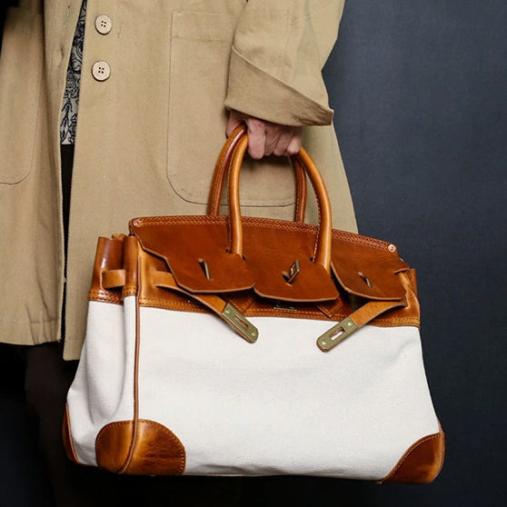 Vintage Handmade Canvas & Leather Travel Bag