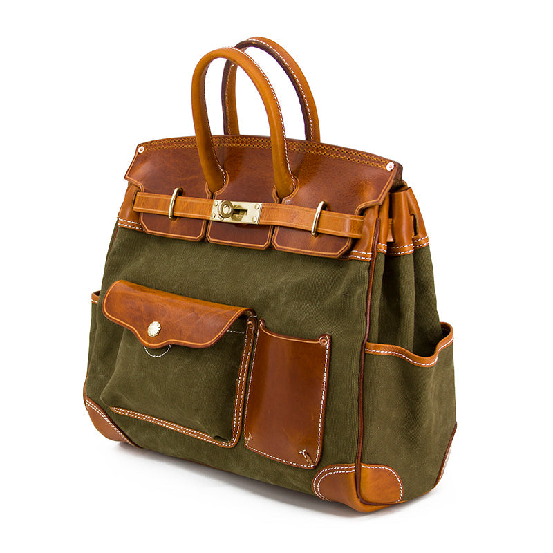 Handmade Full-Grain Leather & Canvas Travel Bag