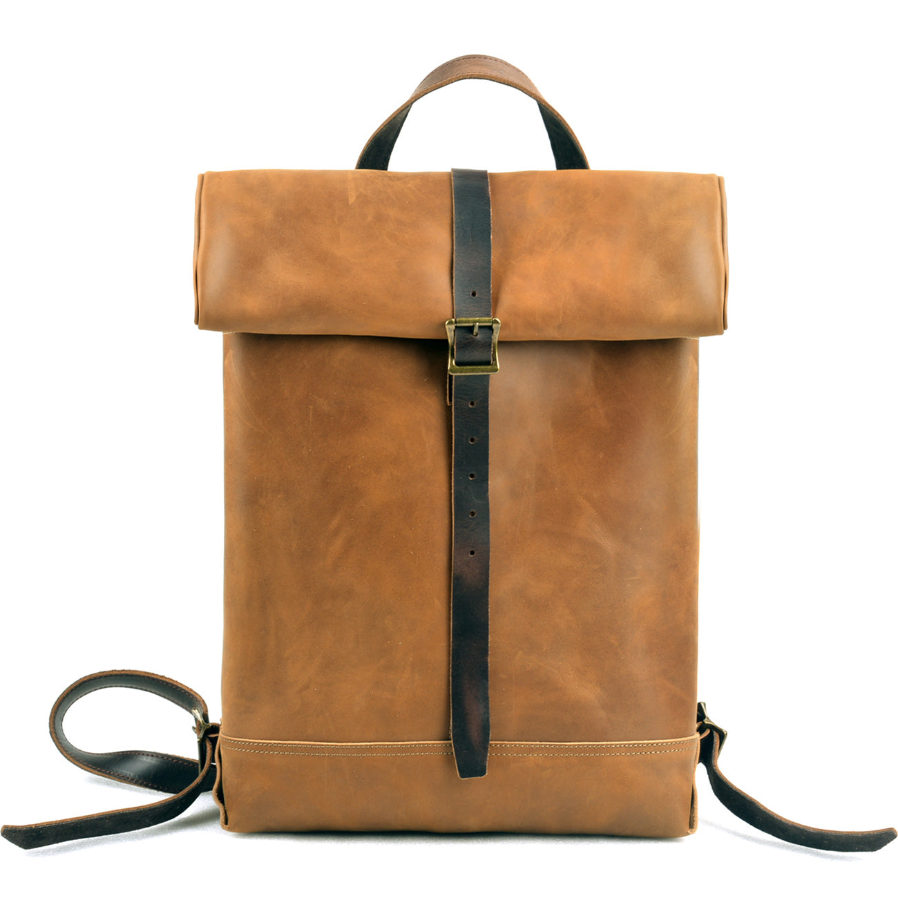 Leather Roll-Top Laptop Backpack