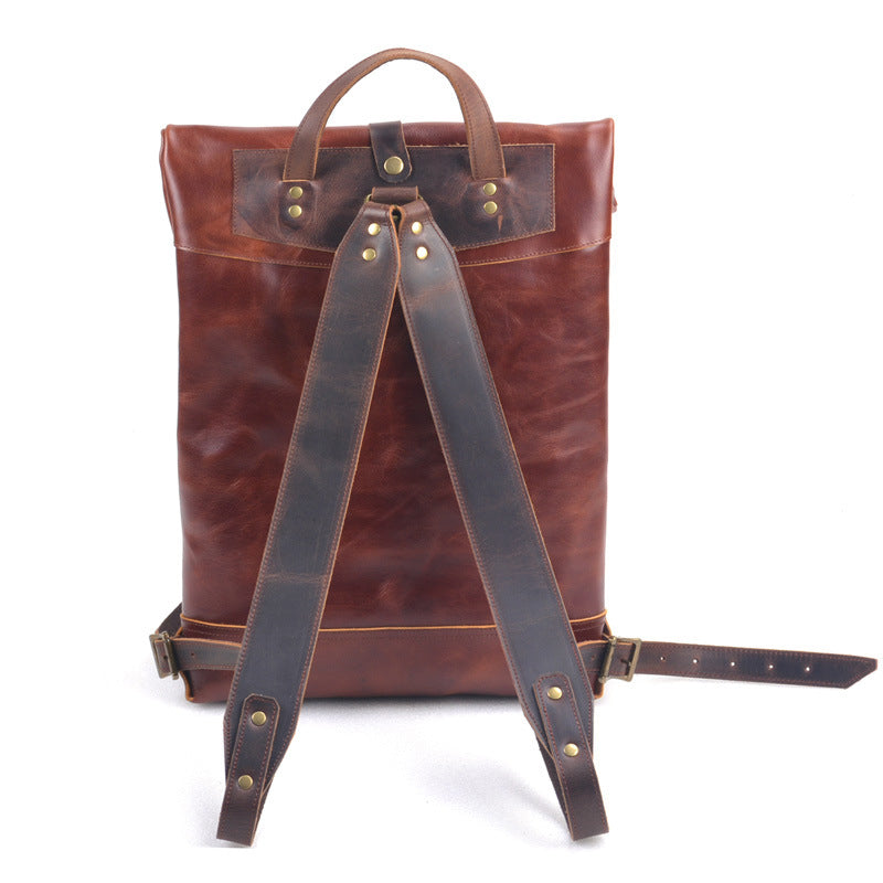 Leather Roll-Top Laptop Backpack