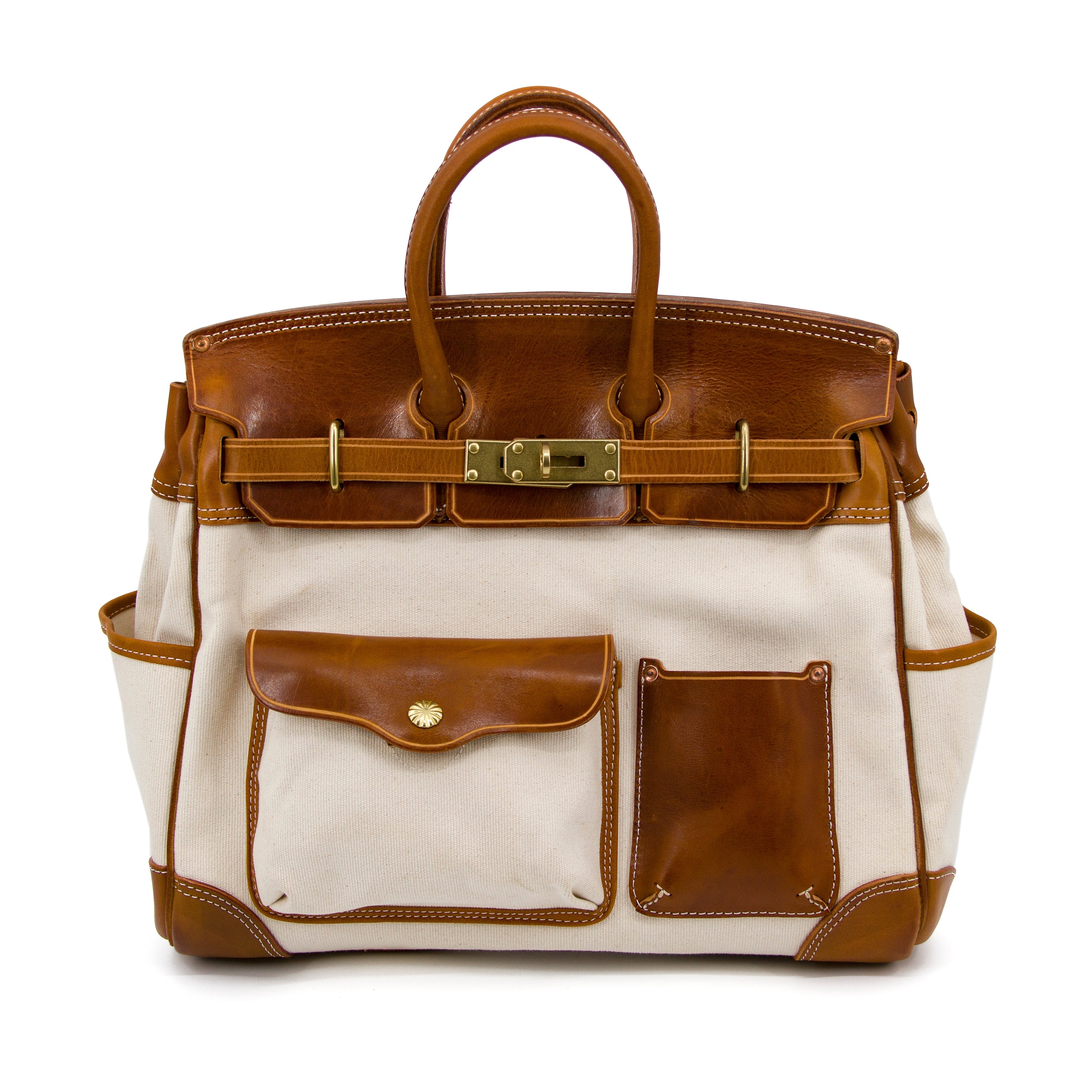 Handmade Full-Grain Leather & Canvas Travel Bag