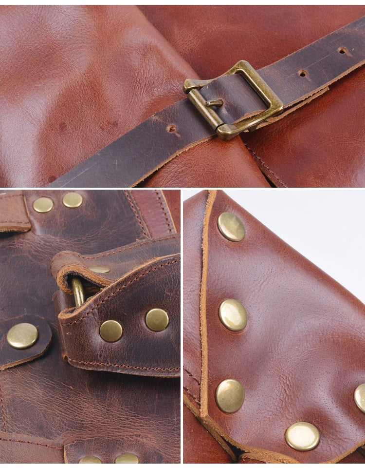 Leather Roll-Top Laptop Backpack