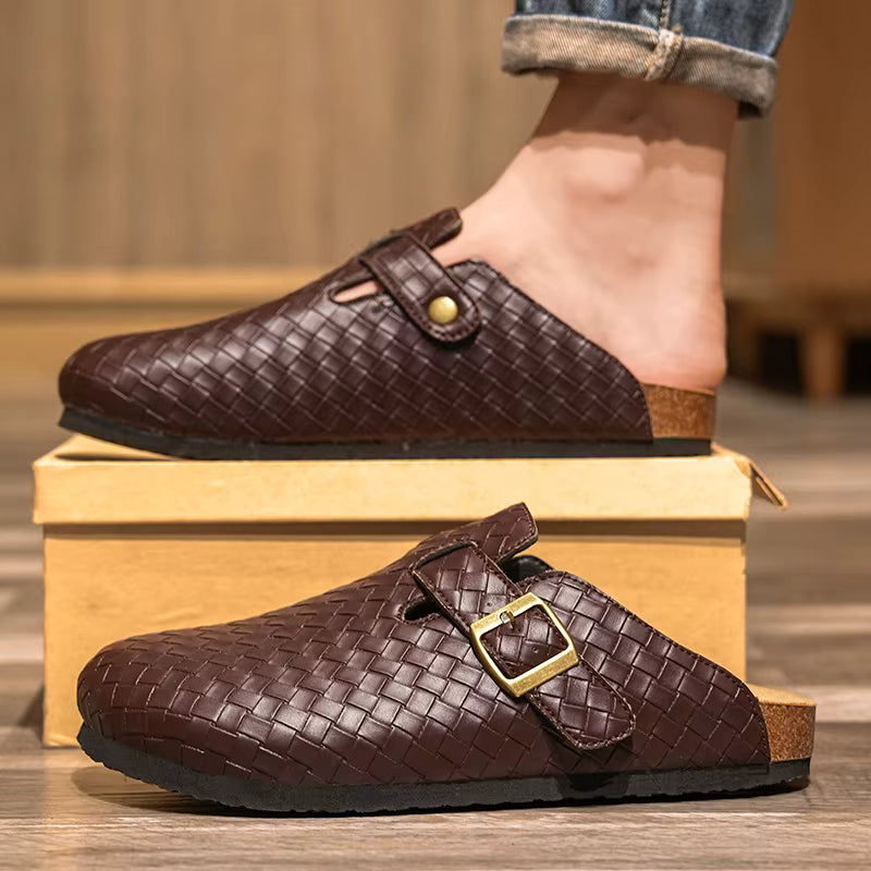 Woven Genuine Leather Mules