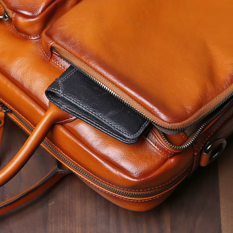 Executive Classic Cowhide Leather Laptop Briefcase