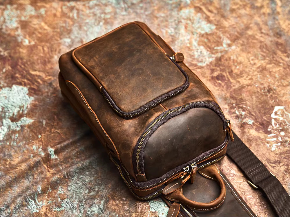 Vintage Coffee Cowhide Shoulder Sling Bag