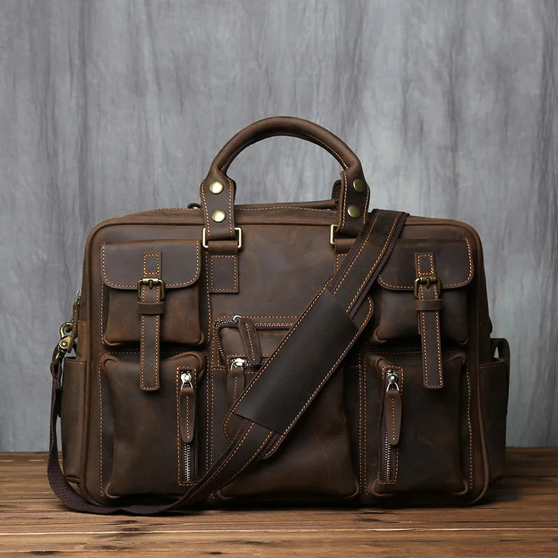 Multi-Pocket Leather Briefcase