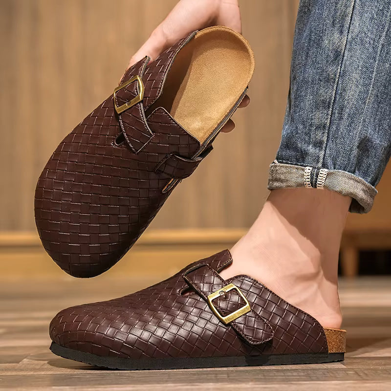 Woven Genuine Leather Mules