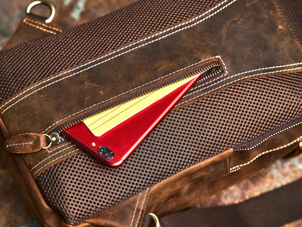 Vintage Coffee Cowhide Shoulder Sling Bag