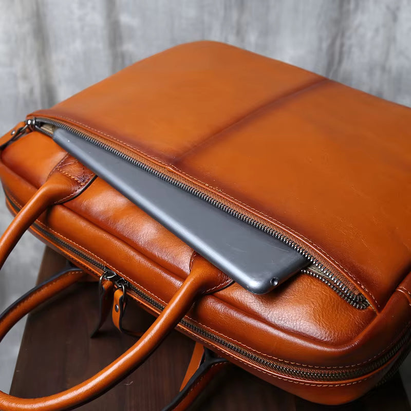 Executive Classic Cowhide Leather Laptop Briefcase