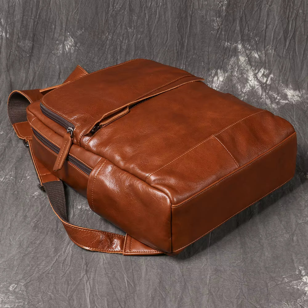 Full-Grain Leather Travel Laptop Backpack