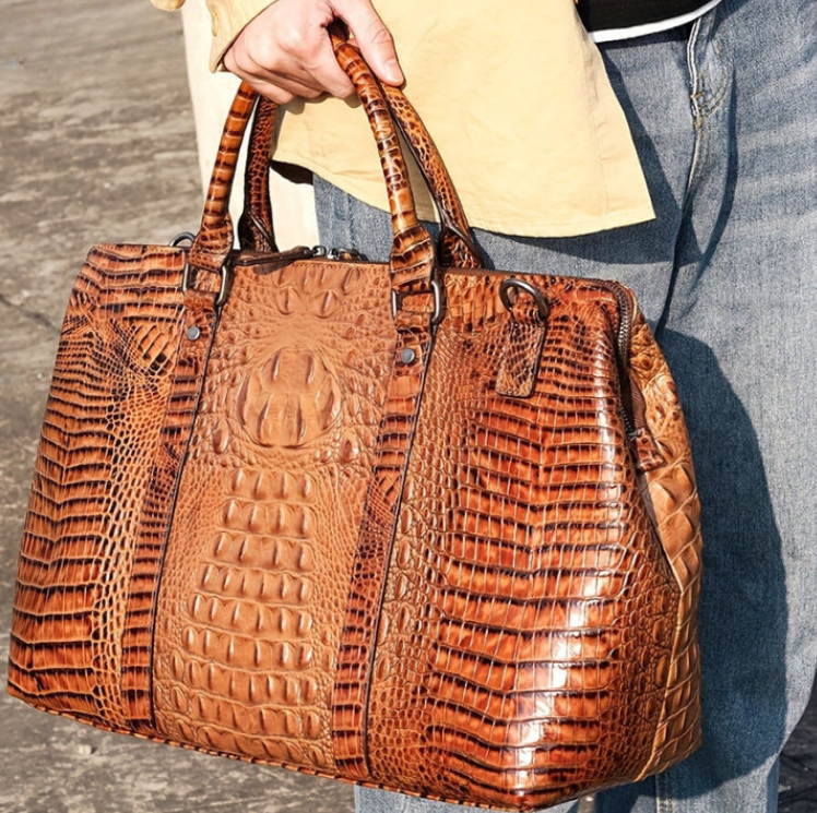 Sophisticated Crocodile-Texture Travel Bag