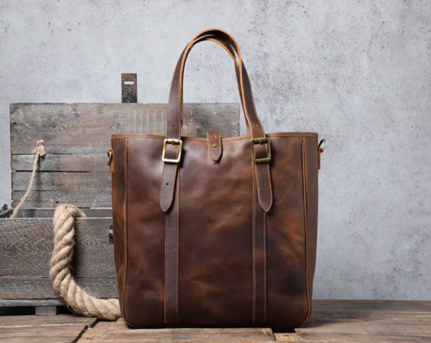 Vintage Crazy Horse Leather Tote Bag