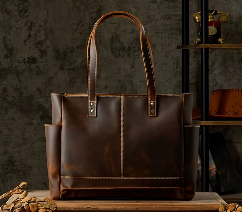 Vintage Cowhide Leather Tote Bag
