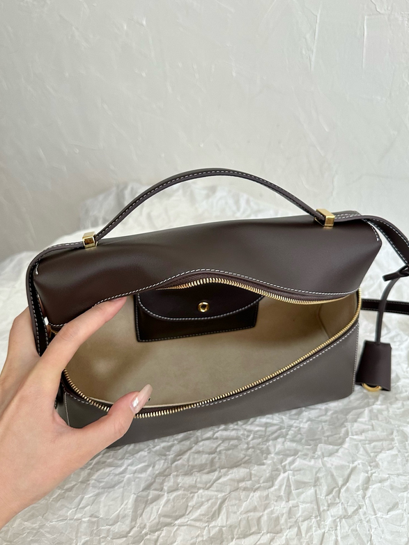 Structured Leather Top-Handle Crossbody Bag