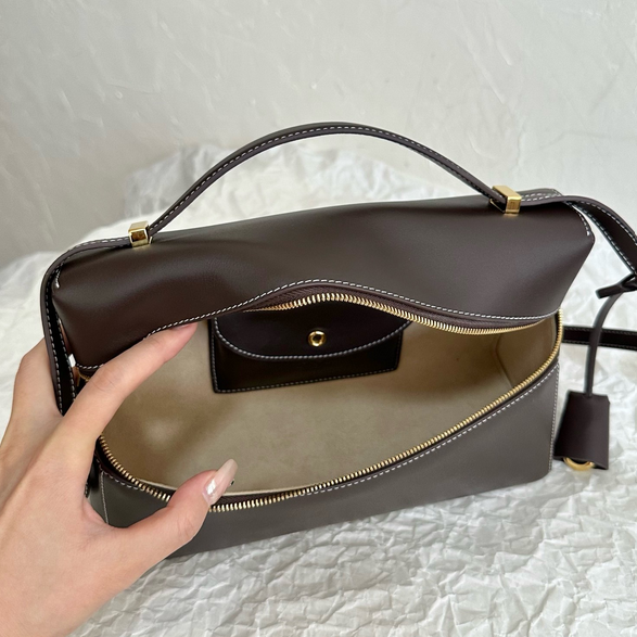Structured Leather Top-Handle Crossbody Bag