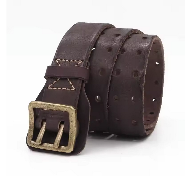 Vintage Double-Prong Full-Grain Leather Belt
