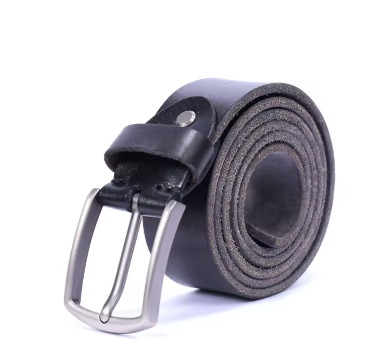 Classic Full-Grain Leather Belt with Brushed Metal Buckle